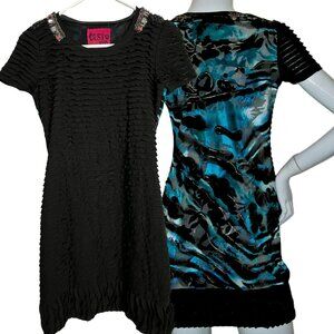 CUSTO Barcelona Black and Blue Ruffled Mini Dress Size: XS